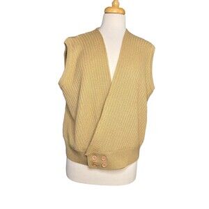 Vintage Banff Ltd Cable Knit Sweater Vest Button Waist XL Brown Acrylic Nylon